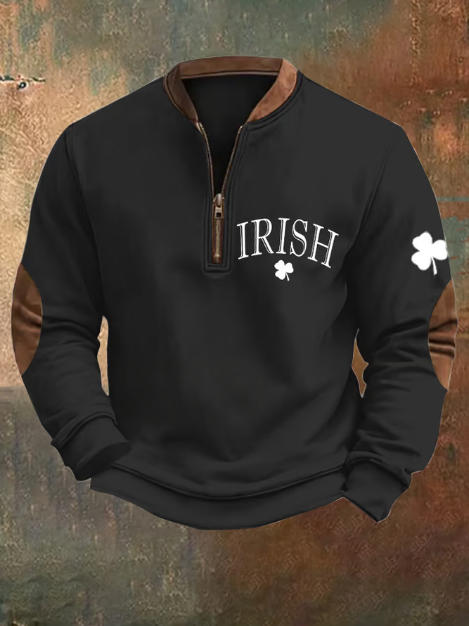 Mens St. Patrick's Day Irish Print Zipper Collar Sweatshirt