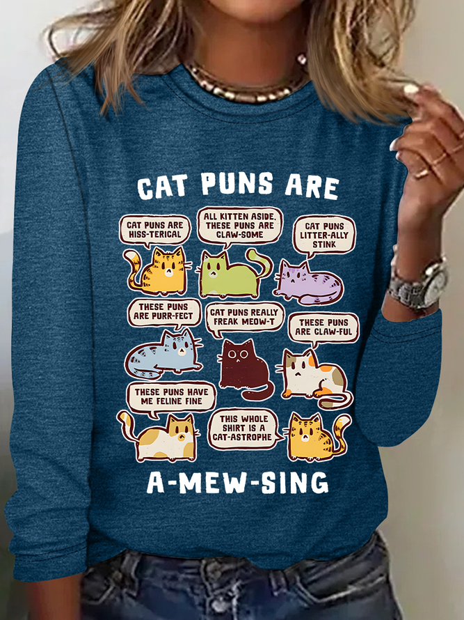 Cat Puns Are A-Mew-Sing Casual Long Sleeve Shirt