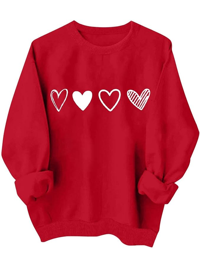 Casual Loose Heart/Cordate Crew Neck Sweatshirt
