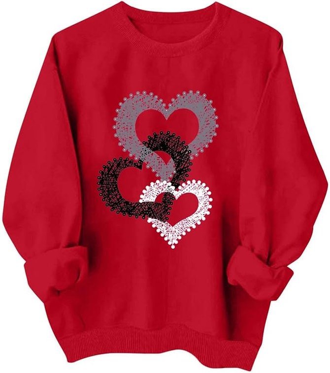 Heart/Cordate Casual Cotton-Blend Crew Neck Sweatshirt