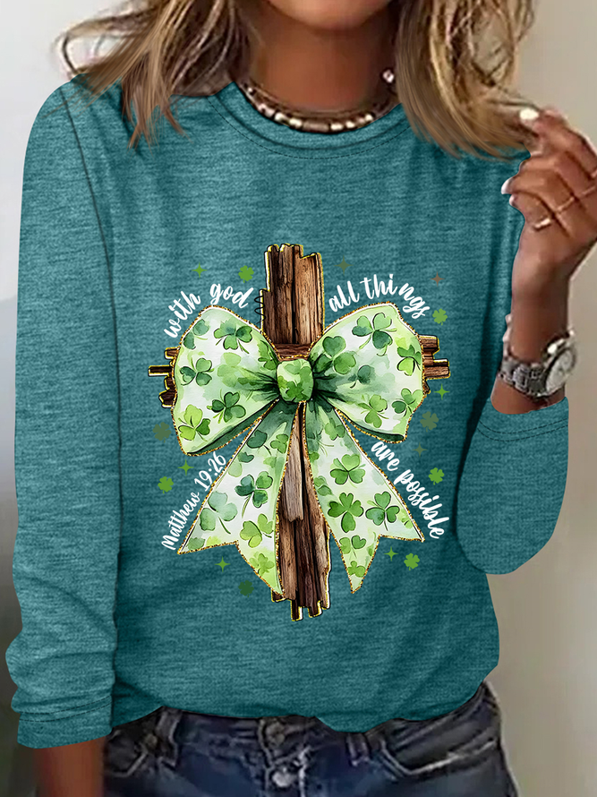St. Patrick's Day God Christian Casual Long Sleeve Shirt