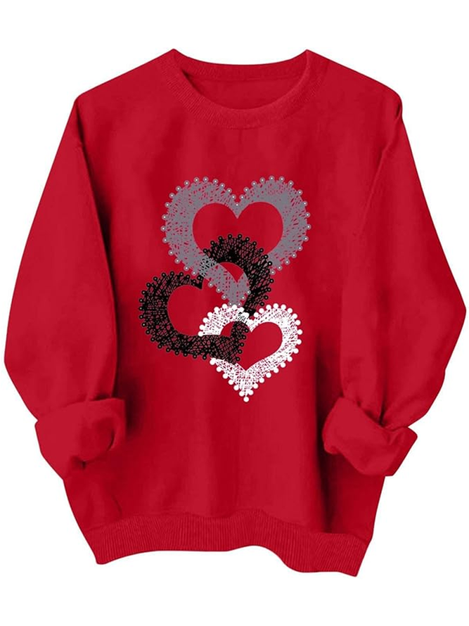 Heart/Cordate Casual Cotton-Blend Crew Neck Sweatshirt