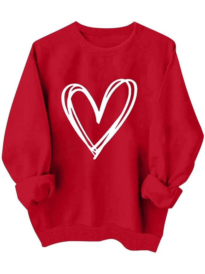 Casual Loose Heart/Cordate Crew Neck Sweatshirt