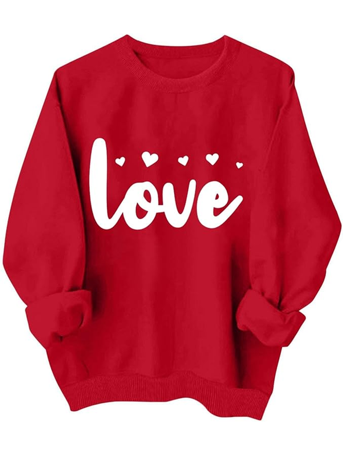 Casual Loose Heart/Cordate Crew Neck Sweatshirt