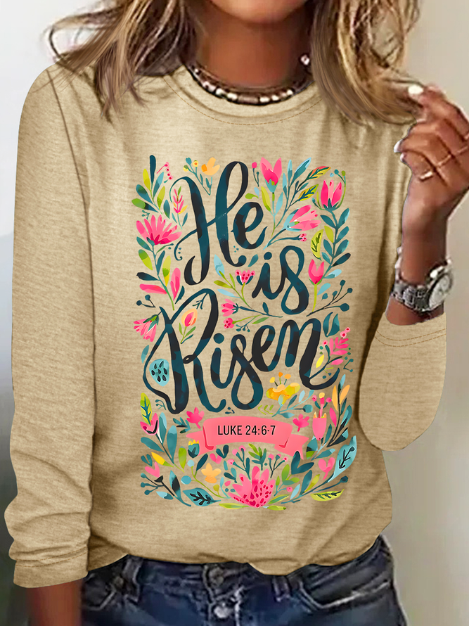 He Is Risen Easter Shirt, Floral Easter Tshirt, Jesus Easter Casual Long Sleeve Shirt