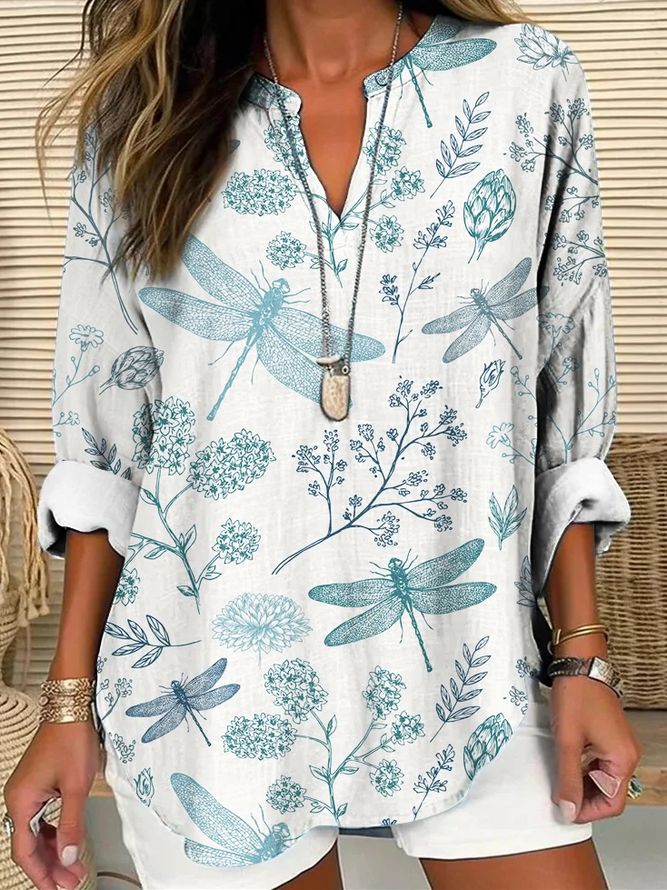 Dragonfly Loose V Neck Simple Shirt