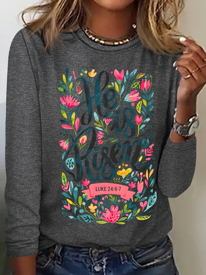He Is Risen Easter Shirt, Floral Easter Tshirt, Jesus Easter Casual Long Sleeve Shirt