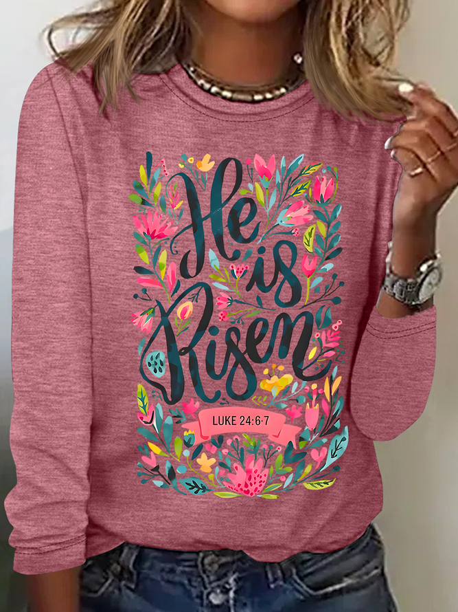 He Is Risen Easter Shirt, Floral Easter Tshirt, Jesus Easter Casual Long Sleeve Shirt