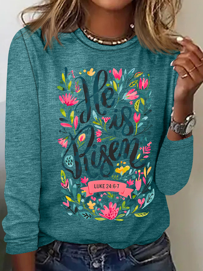He Is Risen Easter Shirt, Floral Easter Tshirt, Jesus Easter Casual Long Sleeve Shirt