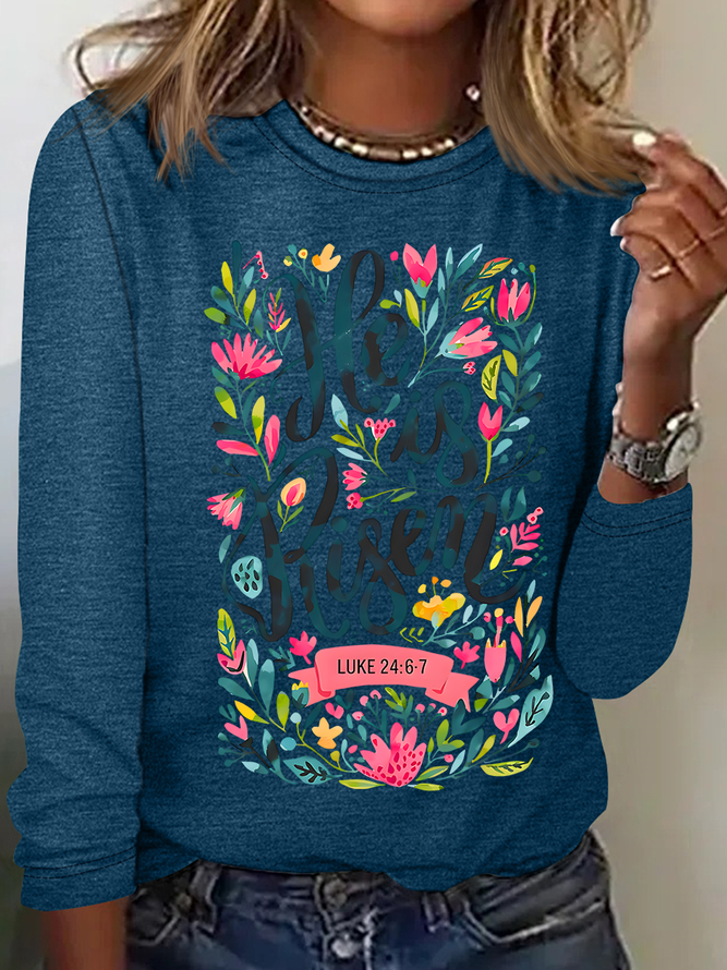 He Is Risen Easter Shirt, Floral Easter Tshirt, Jesus Easter Casual Long Sleeve Shirt