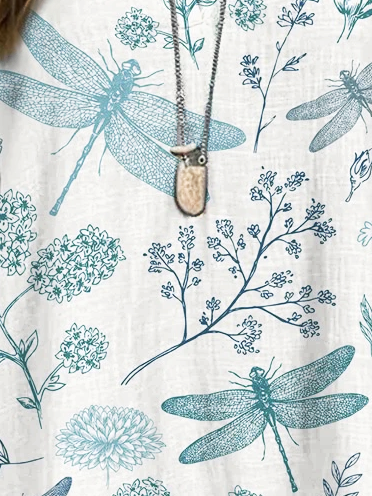 Dragonfly Loose V Neck Simple Shirt