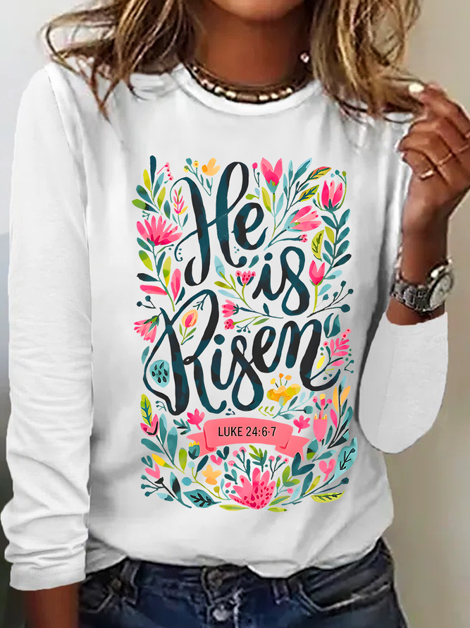 He Is Risen Easter Shirt, Floral Easter Tshirt, Jesus Easter Casual Long Sleeve Shirt