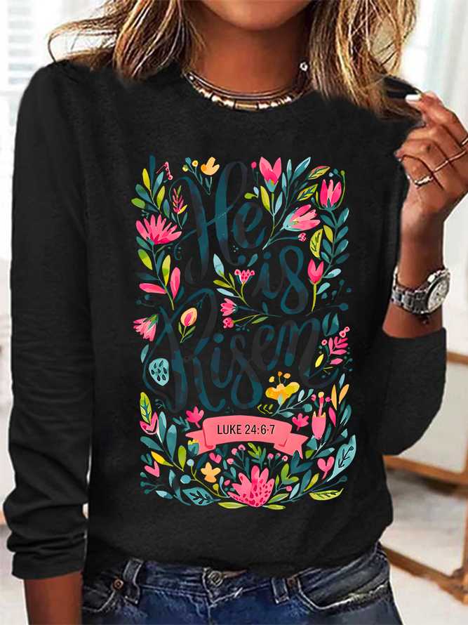 He Is Risen Easter Shirt, Floral Easter Tshirt, Jesus Easter Casual Long Sleeve Shirt