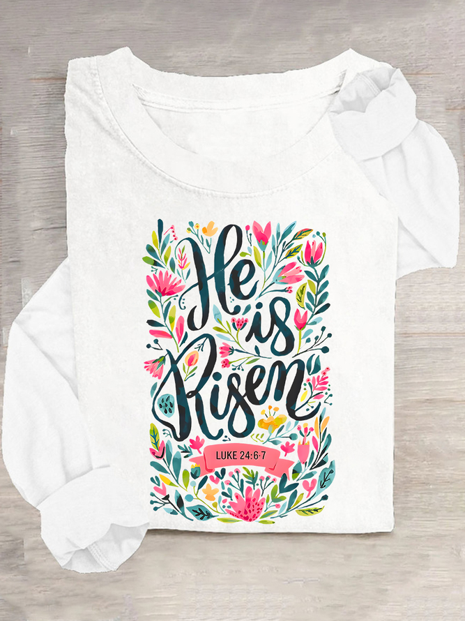 He Is Risen Easter Shirt, Floral Easter Tshirt, Jesus Easter Casual Long Sleeve Shirt