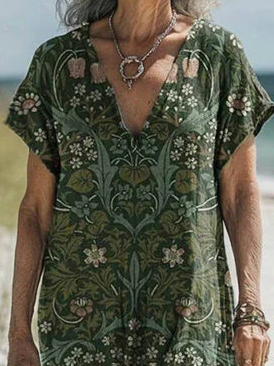 Women's Vintage Floral Print V-Neck Dress