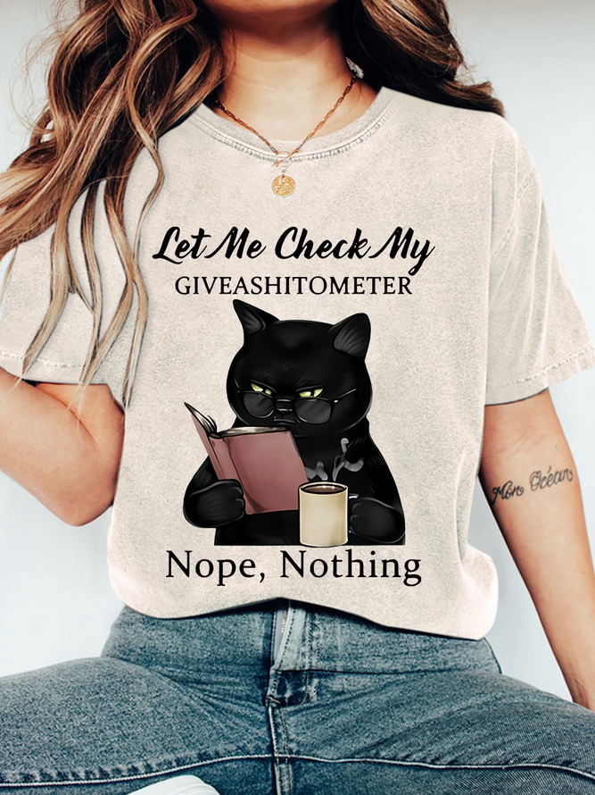 Let Me Check My GIVEASHITOMETER Nope, Nothing Funny Cat Print T-Shirt