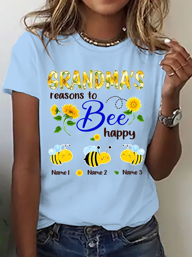 Personalized Grandma With Grandkids Sunflower Bee Butterfly Cotton T-Shirt