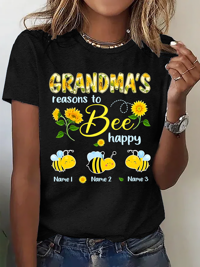 Personalized Grandma With Grandkids Sunflower Bee Butterfly Cotton T-Shirt