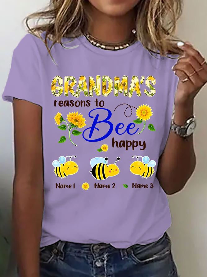 Personalized Grandma With Grandkids Sunflower Bee Butterfly Cotton T-Shirt