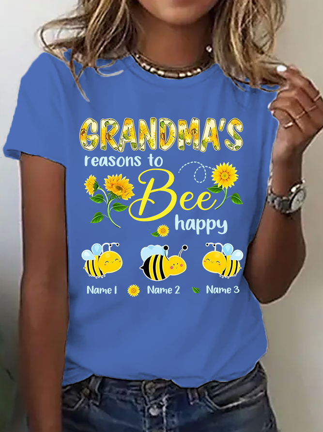 Personalized Grandma With Grandkids Sunflower Bee Butterfly Cotton T-Shirt