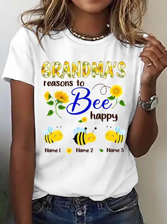 Personalized Grandma With Grandkids Sunflower Bee Butterfly Cotton T-Shirt