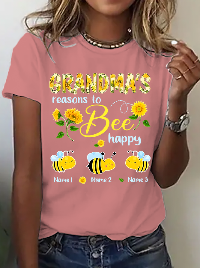 Personalized Grandma With Grandkids Sunflower Bee Butterfly Cotton T-Shirt