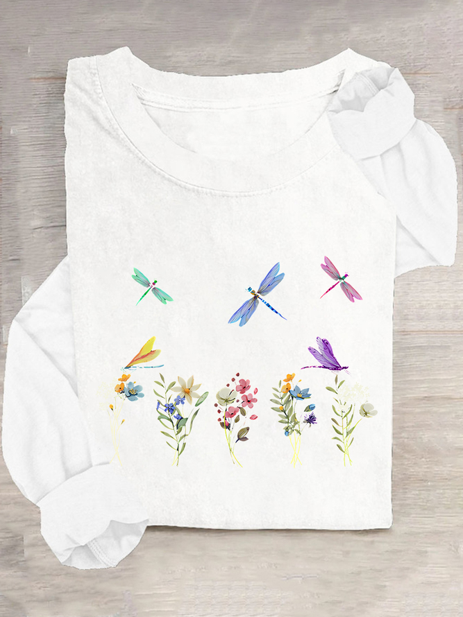 Dragonflies Wildflowers Casual Long Sleeve Shirt