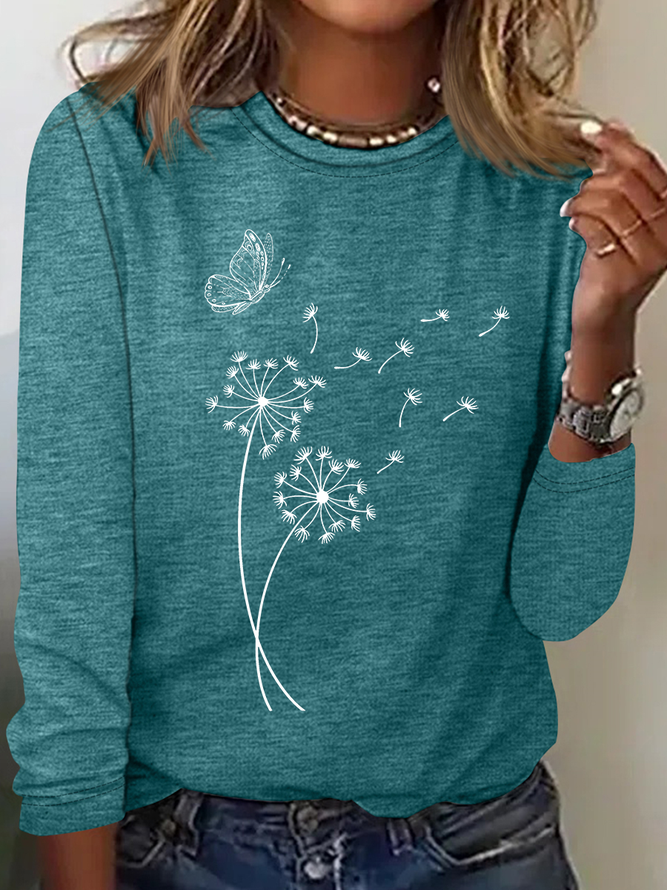 Dandelion Wild Flower Casual Long Sleeve Shirt