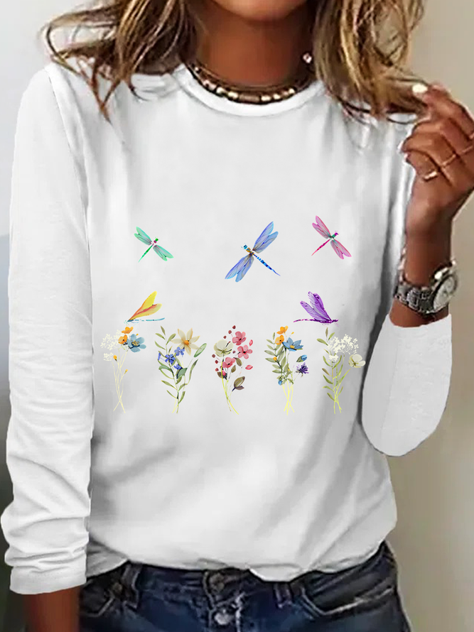 Dragonflies Wildflowers Casual Long Sleeve Shirt