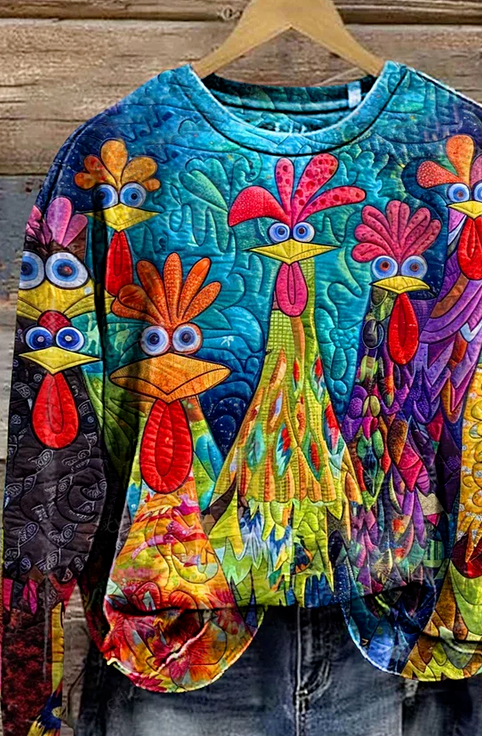 Rooster Art Print Casual Sweatshirt