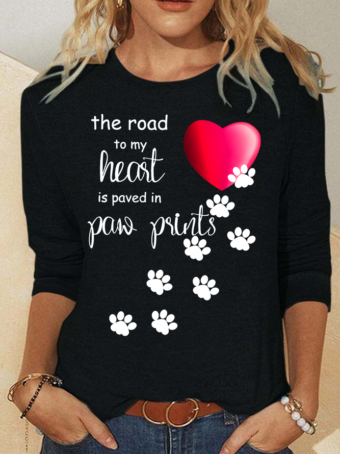 The Road To My Heart Is Paved With Paw Prints Casual Long Sleeve Shirt