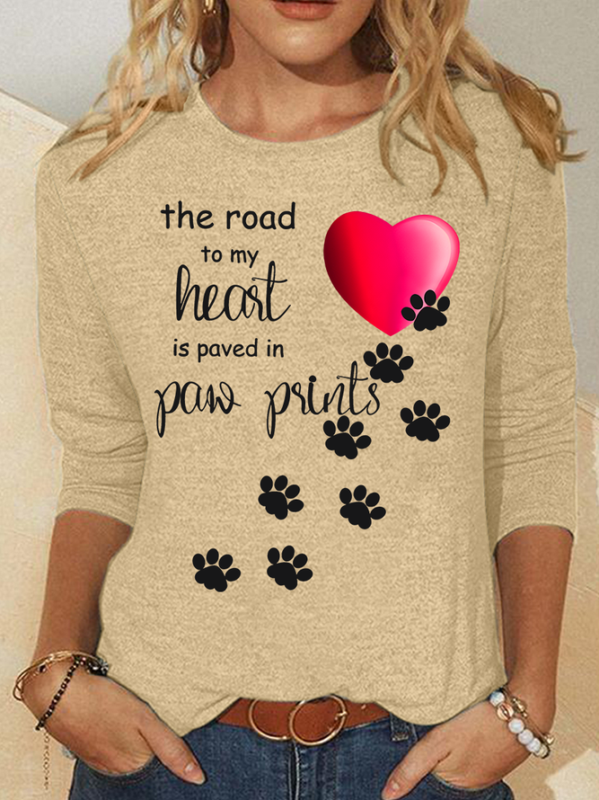 The Road To My Heart Is Paved With Paw Prints Casual Long Sleeve Shirt