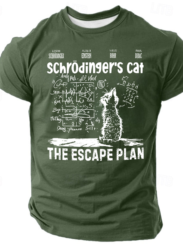 Men‘s Schrodinger's Cat Escape Plan Funny Short Sleeve T-Shirt