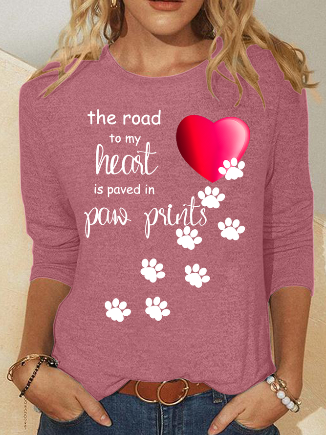 The Road To My Heart Is Paved With Paw Prints Casual Long Sleeve Shirt