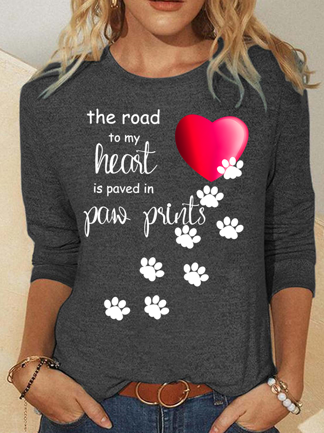 The Road To My Heart Is Paved With Paw Prints Casual Long Sleeve Shirt