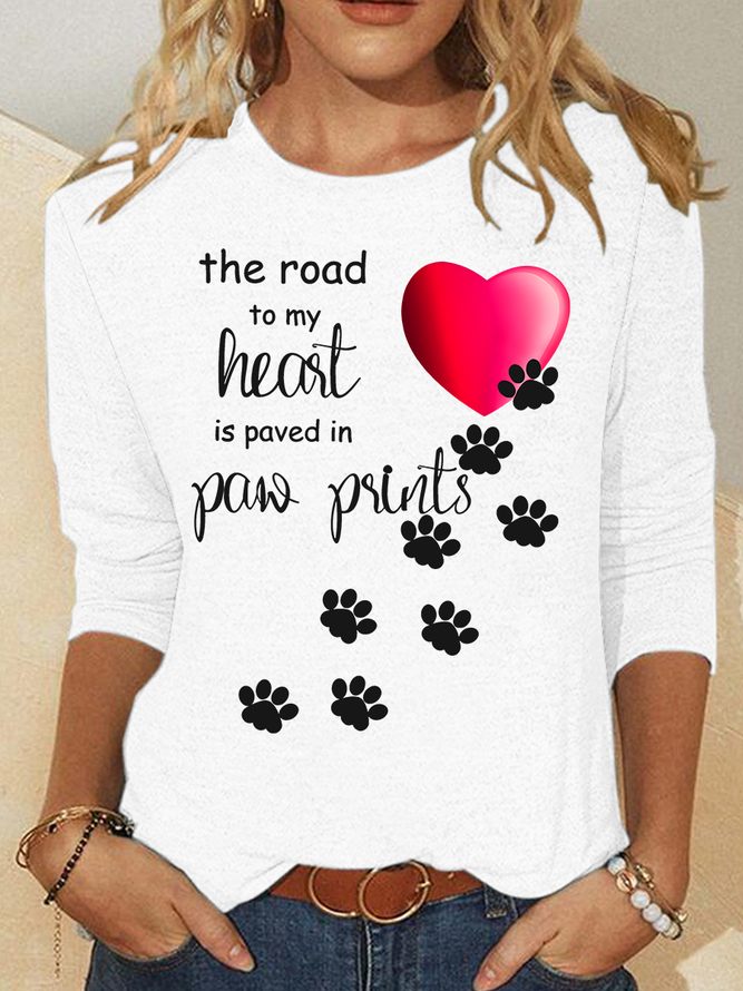 The Road To My Heart Is Paved With Paw Prints Casual Long Sleeve Shirt