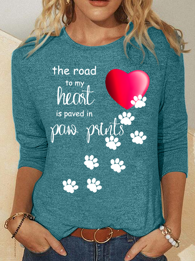 The Road To My Heart Is Paved With Paw Prints Casual Long Sleeve Shirt