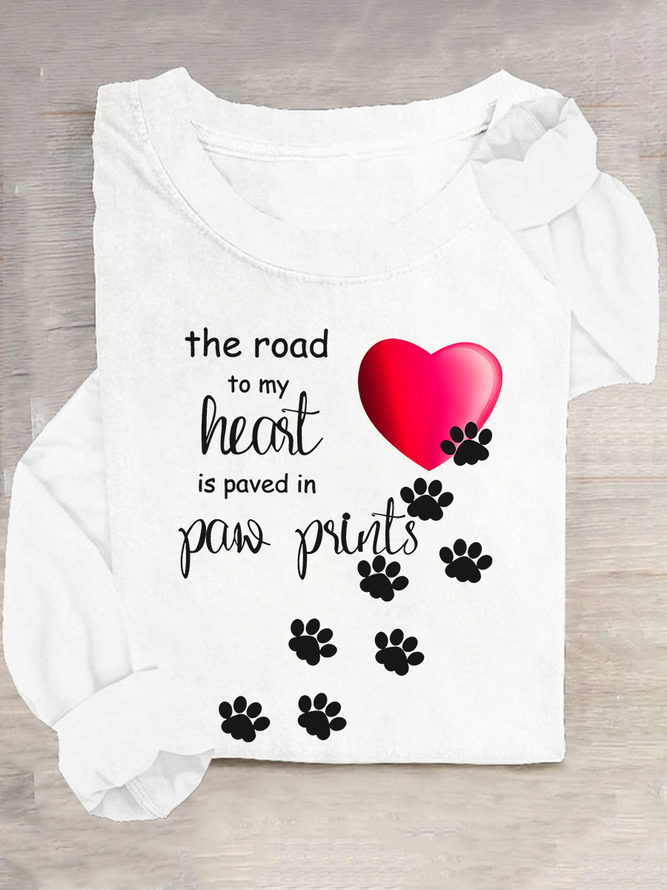 The Road To My Heart Is Paved With Paw Prints Casual Long Sleeve Shirt