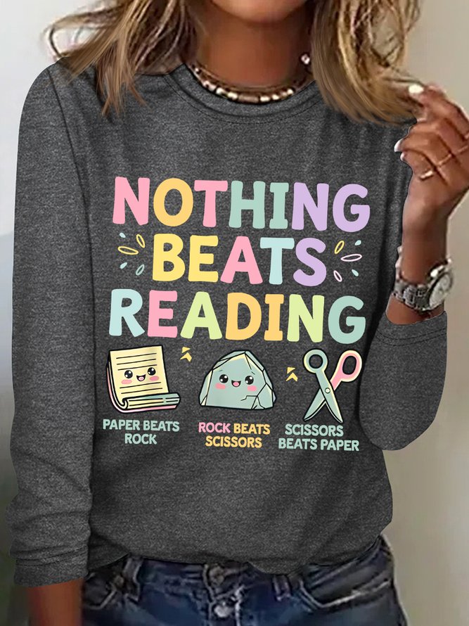 Nothing Beats Reading Librarian Book Bookworm Casual Cotton-Blend Blouse