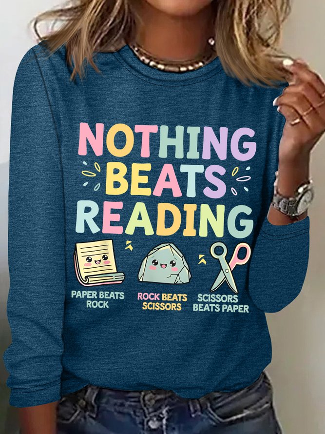 Nothing Beats Reading Librarian Book Bookworm Casual Cotton-Blend Blouse