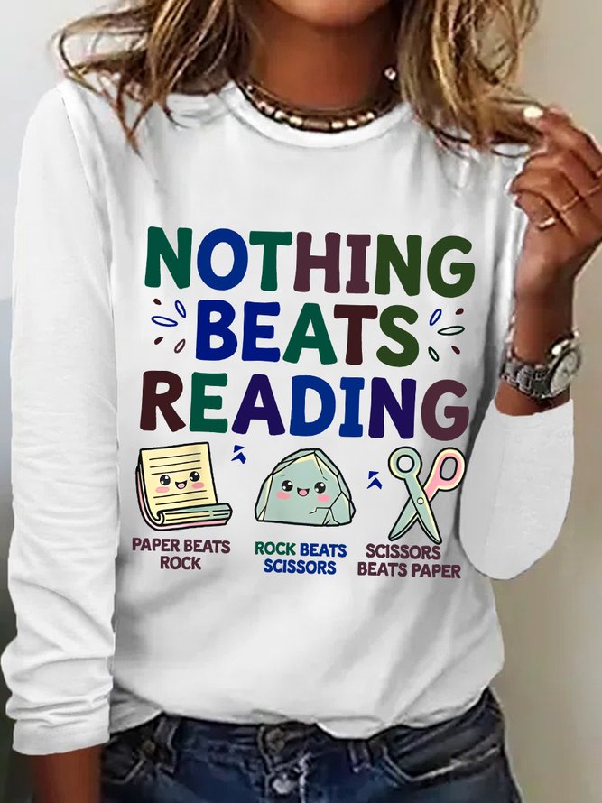 Nothing Beats Reading Librarian Book Bookworm Casual Cotton-Blend Blouse