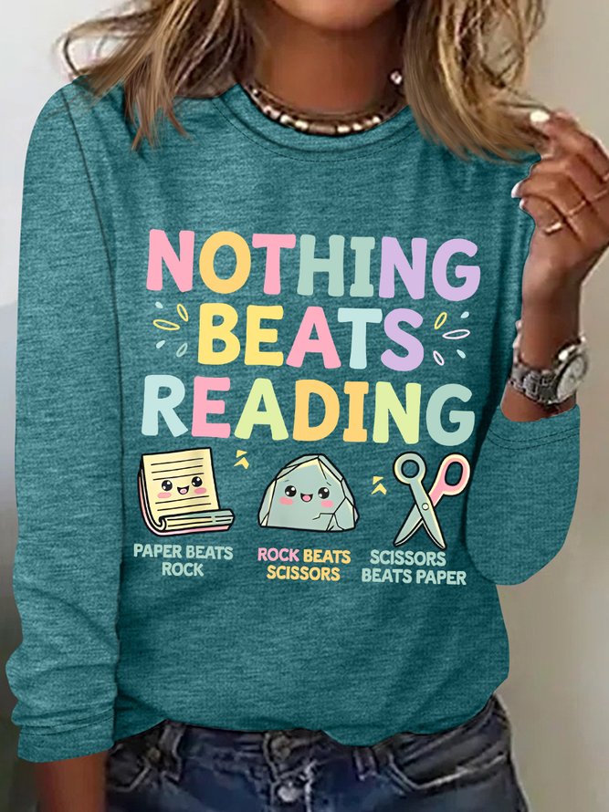 Nothing Beats Reading Librarian Book Bookworm Casual Cotton-Blend Blouse