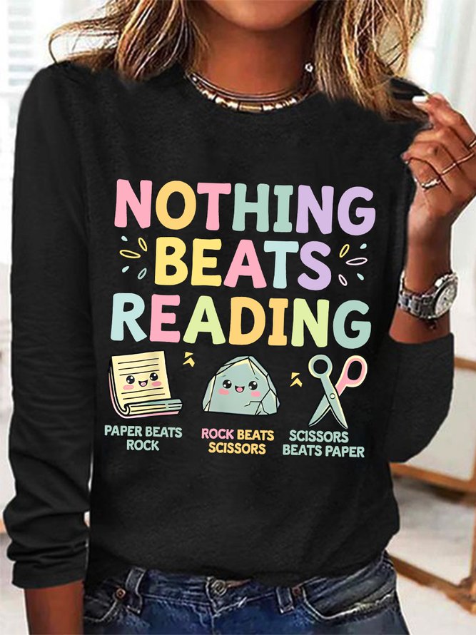 Nothing Beats Reading Librarian Book Bookworm Casual Cotton-Blend Blouse