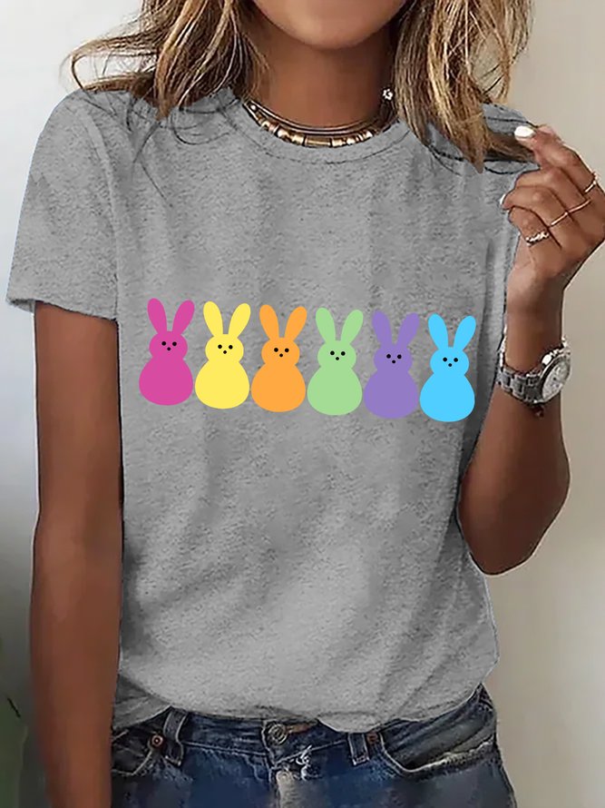 Women's Easter Bunny Funny Casual Cotton Crew Neck Short SleeveT-Shirt