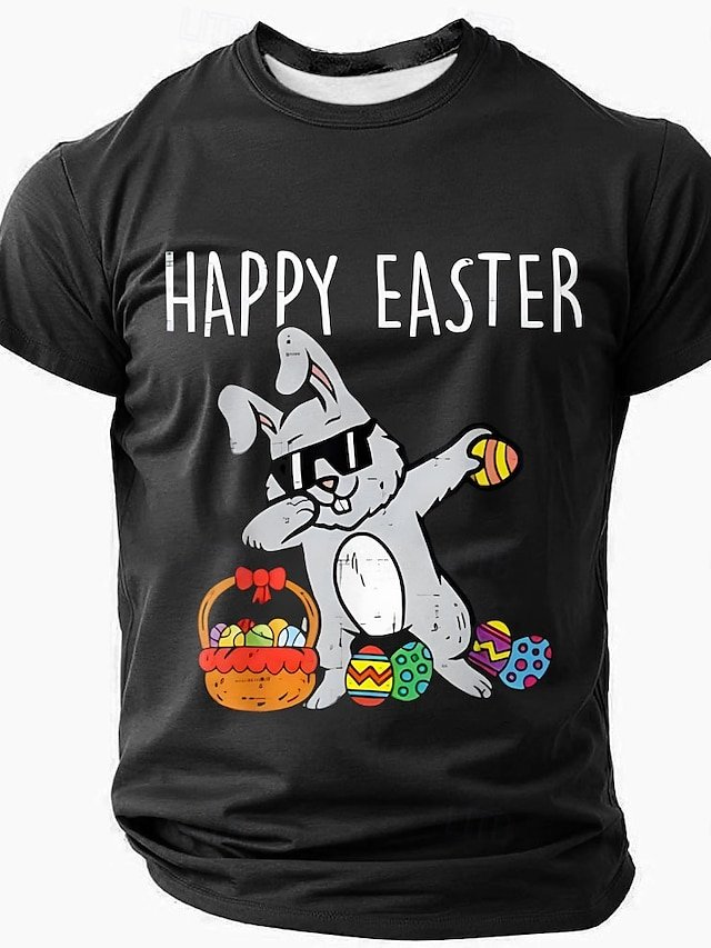 Mens Easter Hip Hop Bunny Funny Short Sleeve T-Shirt