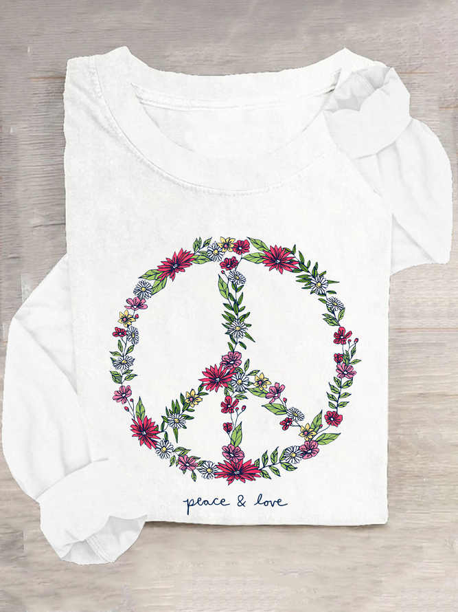 Wildflower Love Peace Sign Casual Long Sleeve Shirt