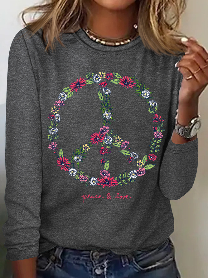 Wildflower Love Peace Sign Casual Long Sleeve Shirt
