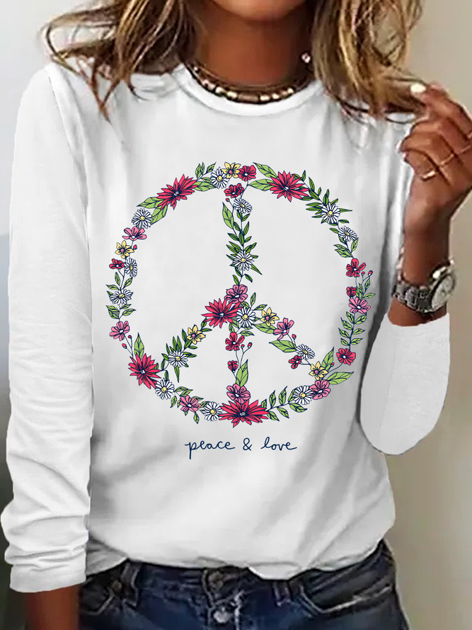 Wildflower Love Peace Sign Casual Long Sleeve Shirt