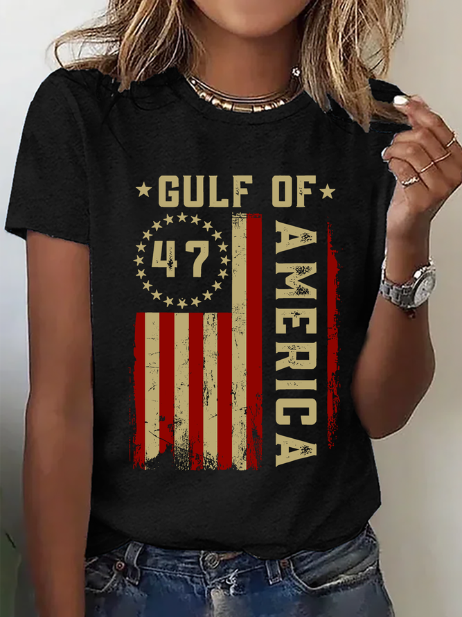 Gulf Of Usa America Funny Usa Flag Cotton T-Shirtq