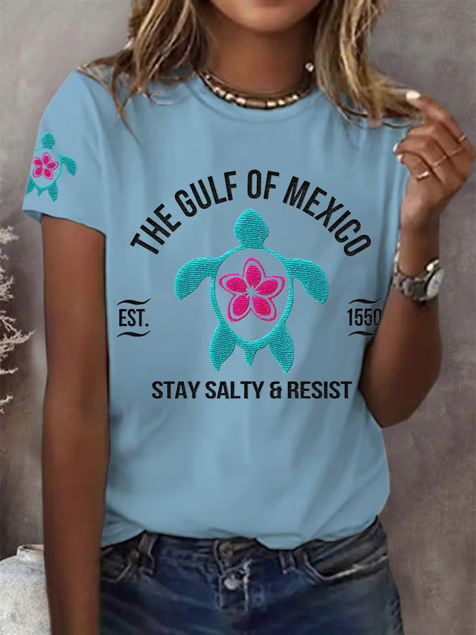 Women's Gulf Of Mexico Print Round Neck T-Shirt